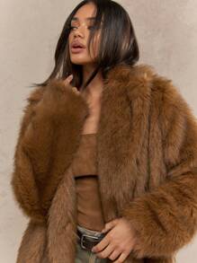 MISSGUIDED Cappotto invernale di lusso in pelliccia sintetica lunga, soffice come un orsetto teddy, morbido e caldo, cappotto pesante lungo, abito da esterno di designer per l'autunno