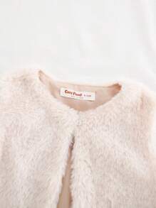 Cozy Pixies 3pcs/Set Baby Girl Solid Color Knitted Soft Mock Neck Sweater, Plaid Skirt And Sleeveless Furry Vest, Warm And Versatile For Winter, Suitable For Casual, Indoor, Holiday, Christmas, New Year Occasions - Multicolor - View 3