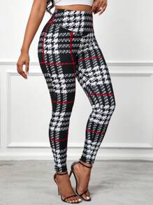 SHEIN Lady Fashion Christmas Plaid Print High Waist Leggings