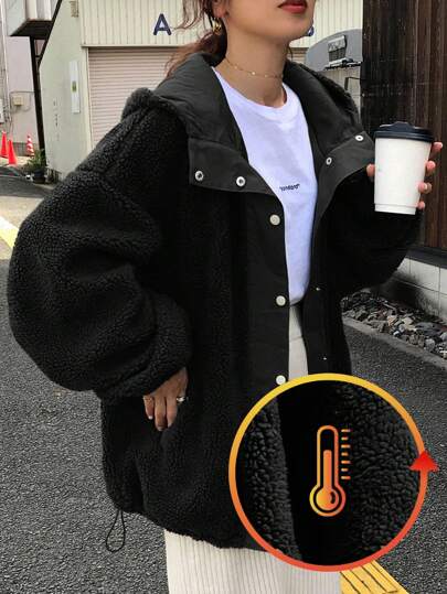 FRIFUL Chaqueta de invierno casual y suelta con hombros caídos para mujer, abrigos de mujer con forro térmico