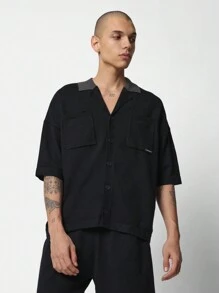 SUMWON 都市街头服饰针织夏季套装两件套纽扣前开襟衬衫搭配宽松短裤家居服运动休闲