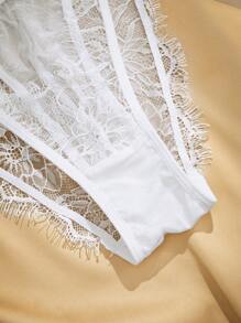 Charlaine Set de 2 prendas de ropa interior - Conjunto de ropa interior transparente de mujer con adorno de encaje francés elegante, para uso diario - Blanco - Ver 10