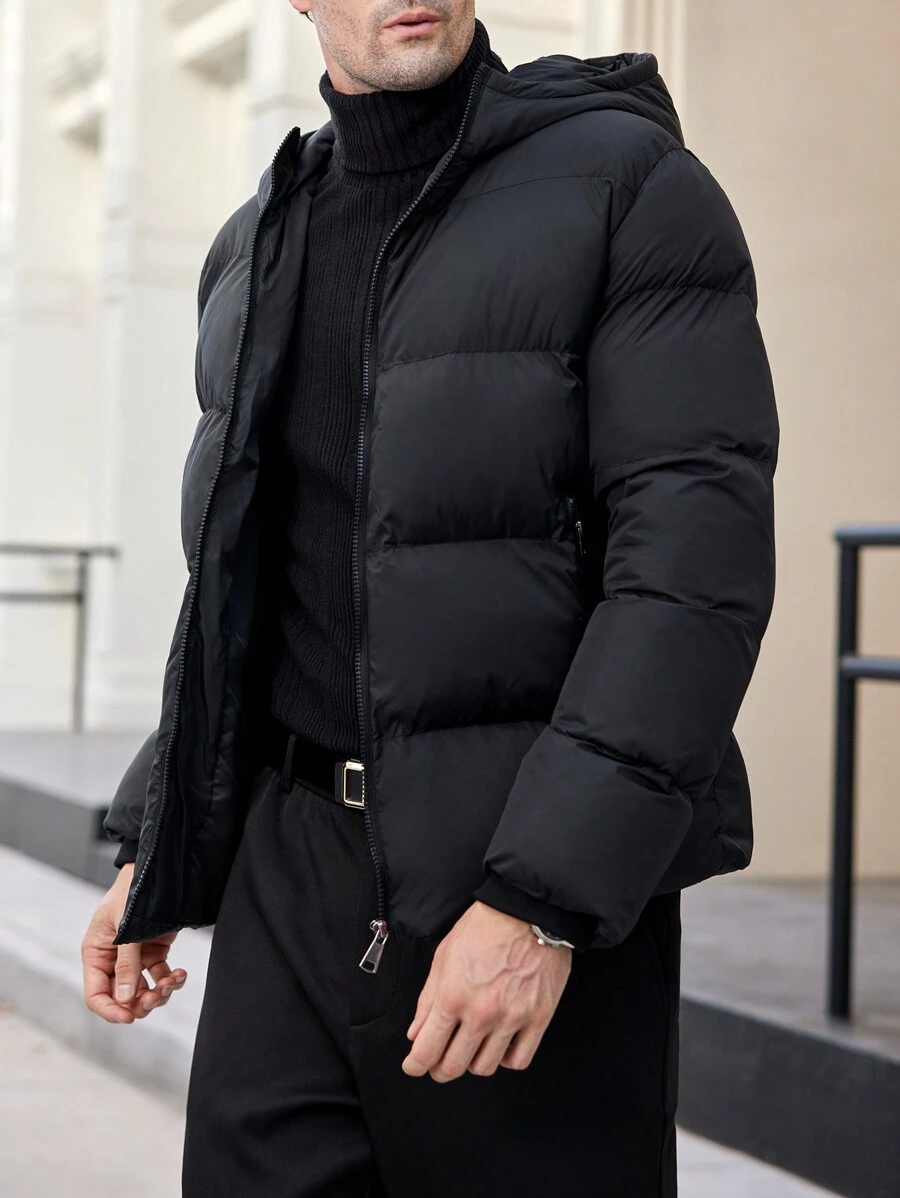 Manfinity VCAY Men's Woven Thick Stand Collar Winter Coat, Suitable For Winter Matching - Black - View 1