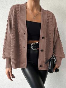 SHEIN Women's Casual Front Button Loose Drop Shoulder Cardigan, Autumn/Winter - Dusty Pink - View 6