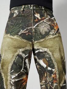 ROMWE MEN Street Life Men's Camouflage Withered Branch Camo Print Loose Wide-Leg Jeans - Black - View 2