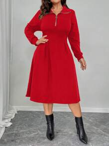 Calvaya Robe longue ample à manches longues pour femmes grandes tailles, en couleur unie. Décontractée et adaptée au bureau, avec doublure. Vêtements d'hiver pour le Nouvel An, tenue maxi pour femmes