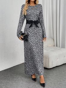 SHEIN Clasi Leopard Print Casual Loose Contrast Color Skin-Friendly Versatile Women's Dress Maxi Women Outfit