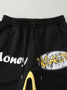 ROMWE MEN Street Life 1 set sweat-shirt à capuche et pantalon de jogging imprimé de dessins animés pour hommes, style rétro streetwear