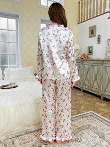 Conjunto de pijama romántico para mujer con estampado floral de seda sintética