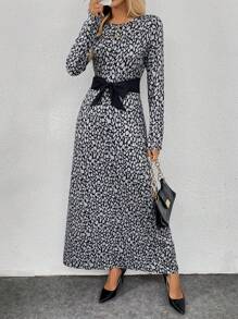 SHEIN Clasi Leopard Print Casual Loose Contrast Color Skin-Friendly Versatile Women's Dress Maxi Women Outfit