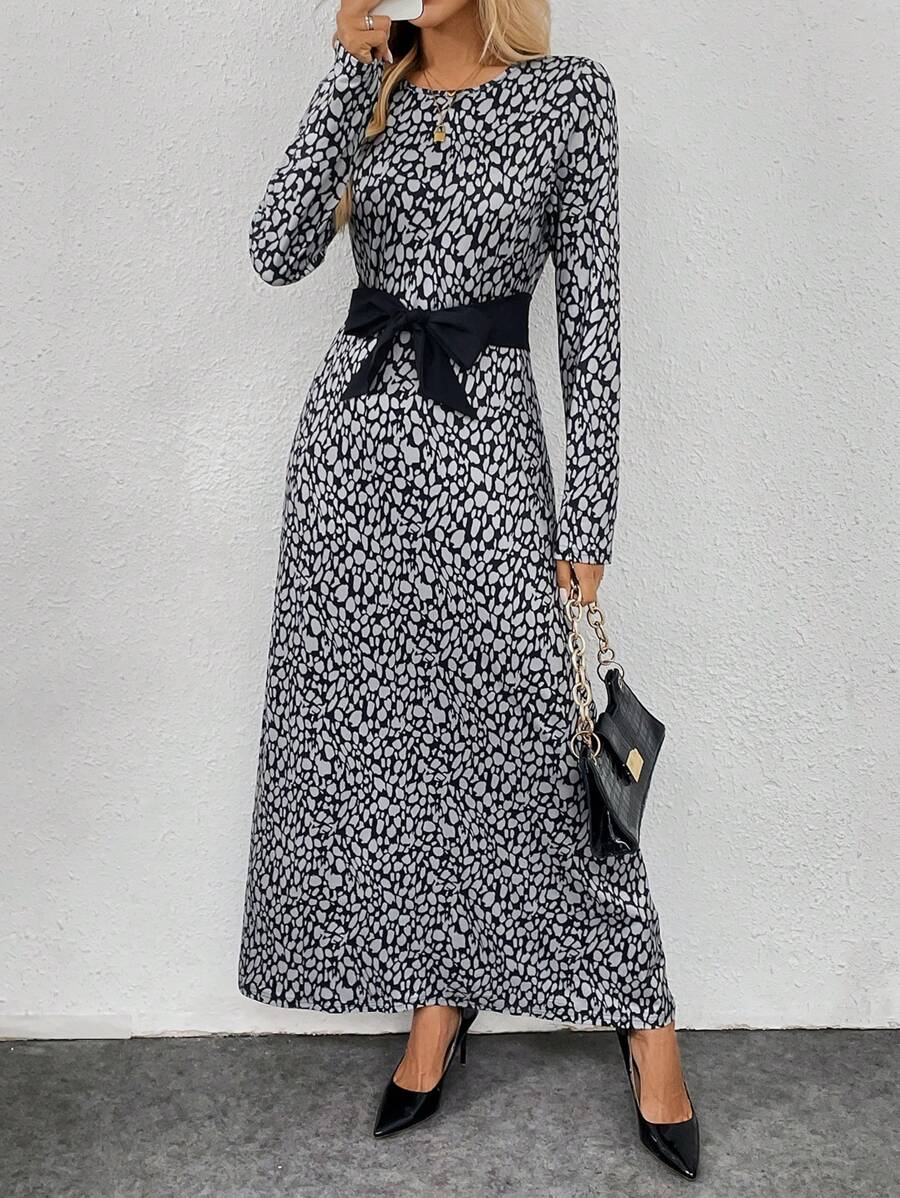 SHEIN Clasi Leopard Print Casual Loose Contrast Color Skin-Friendly Versatile Women's Dress Maxi Women Outfit