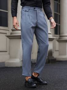Manfinity Mode Pantalones casuales/de oficina de vestir con rayas y pliegues para hombre