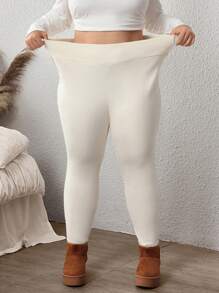SHEIN CURVE+ Plus Size Effen Geribbelde Legging Voor Vrouwen, Voor De Winter