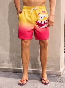 Surfspeed Men's Tie Front Ombre Print Casual Beach Pants, Everyday Wear