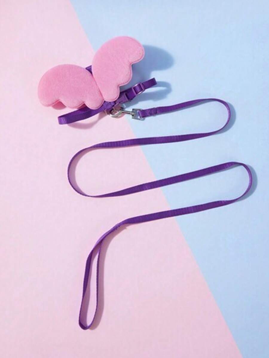 PETSIN 1 套粉色和紫色小型犬和猫用背带牵引绳套装，带天使翅膀，可调节尺寸，适合户外穿着，防逃脱