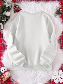 Assortiment familial de Noël, Sweat-shirt-shirt col rond pour femmes avec des imprimés festifs amusants : Maman de Noël, Sapin de Noël, Flocon de neige, Canne en bonbon, Étoile, Conception de cloches, Doublure thermique, Pull décontracté et chaud pour l'automne - Blanc - Voir 2