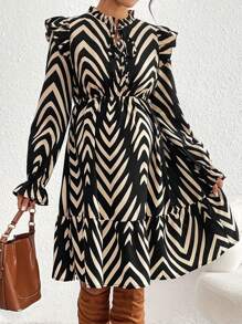 SHEIN Striped Casual Simple Maternity Dress - Black - View 1