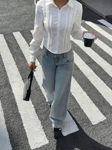 SHEIN EZwear Women Casual Style Shirt, Simple And Fashionable For Daily Wear - White - View 3