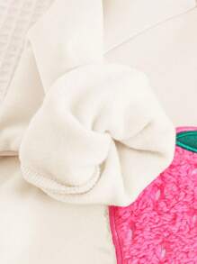 Cozy Pixies 女婴草莓图案圆领长袖插肩休闲简约毛绒刺绣套头衫，温暖舒适，保暖内衬，百搭运动休闲百搭上衣，杏色 - 杏色 - 查看 5