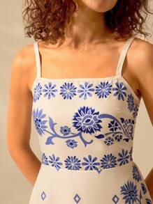 CAJUNI 女士度假休闲夏季波西米亚风热带植物、杜鹃花、向日葵印花黑色吊带短裙 - 彩色 - 查看 6