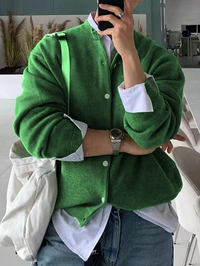 Manfinity Hypemode Effen herencardigan met knoopsluiting, herfst- en winterse back-to-school effen donkergroene, dikke, casual urban cardigan, voor echtgenoot, cadeau voor vriend, top met lange mouwen