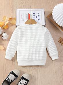 SHEIN Baby Boys Italy Flag & Text Print Warm Waffle Knit Crew Neck Long Sleeve Sweatshirt, Family Matching Outfits Mommy And Me (3 Pieces Sold Separately) - White - View 2