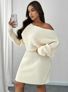 SHEIN Unity 大码女式纯色紧身针织毛衣裙，性感秋冬季