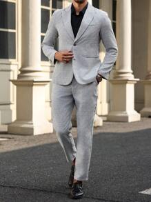 Manfinity Mode Conjunto de blazer de manga larga con botones delanteros de unicolor y pantalones con decoración de bolsillos - Gris - Ver 3