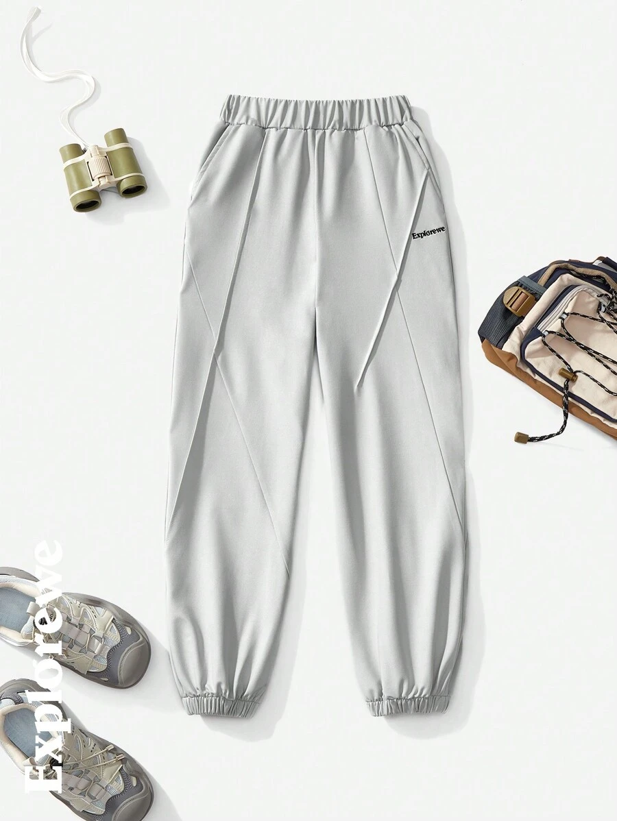 SHEIN Tween Boy Solid Color Elastic Waist Pocket Simple Casual Sweatpants - Grey - View 1