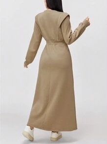 Mulvari Vestido sudadera con capucha de cintura alta a cuadros patchwork con cordón para mujer, otoño/invierno