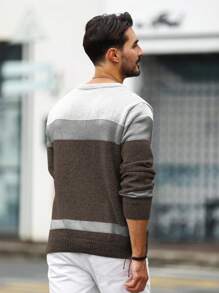 Manfinity CityGents Suéter de punto casual de uso diario con contraste de color para hombres, suéter de punto de invierno para hombres, suéter de punto de punto para hombres
