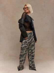 MISSGUIDED Áo thun tay dài lưới mỏng có nhãn logo - màu đen - Xem 4