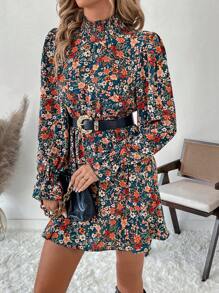 SHEIN Clasi 女士荷叶边领收腰碎花迷你度假连衣裙 - 彩色 - 查看 5