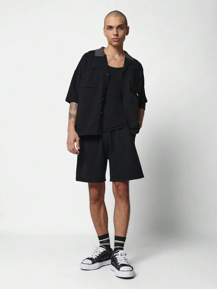 Knit Button Front Overshirt And Shorts Sweater Co-Ords
