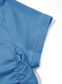 SHEIN Unity 素色褶邊T恤 - 藍色 - 查看 5