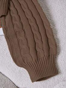 Franclia Solid Color Crew Neck Sweater With Cable Pattern, Casual & Versatile, Long Sleeve Knit Pullover Fall Winter - Coffee Brown - View 4