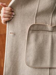 MOTF PREMIUM WOOL LAPEL COLLAR FLAP DETAIL BELTED OVERCOAT - Light Grey - View 9