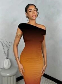 SHEIN BAE Vestido ajustado con cuello asimétrico y drapeado, apropiado para el verano