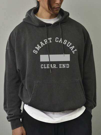 DAZY 男士秋季字母印花落肩长袖抽绳连帽运动衫