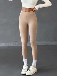 EURMUSE Yoga Basic Ribbed Running Leggings Seamless Sports Leggings With Medium Stretch - Beige - View 5