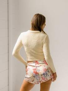 Aralina Cardigan de détente à manches longues avec boutons et devant court, à texture boucle - Jaune citron - Voir 2