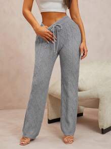 SHEIN SXY Cable Knit Fluffy Loose & Comfortable Soft Warm Sweater Pants - Light Grey - View 1