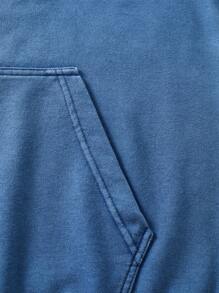 ROMWE MEN Street Life 男士水洗骷髅与字母印花拉链连帽衫 - 藍色 - 查看 5