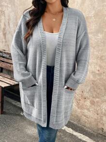 EMERY ROSE 大码女式休闲开衫，带口袋 - 灰色 - 查看 5