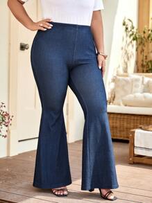 SHEIN LUNE Plus Size Women Elastic Waist Flare Leg Casual Pants, Versatile