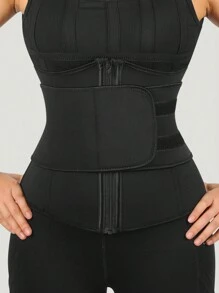1 件女式纯色拉链双层束腰紧身胸衣腰带 - 黑色 - 查看 2