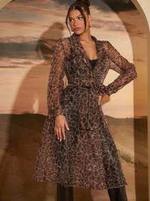 SHEIN Unity 欧根纱动物印花风衣秋冬外套