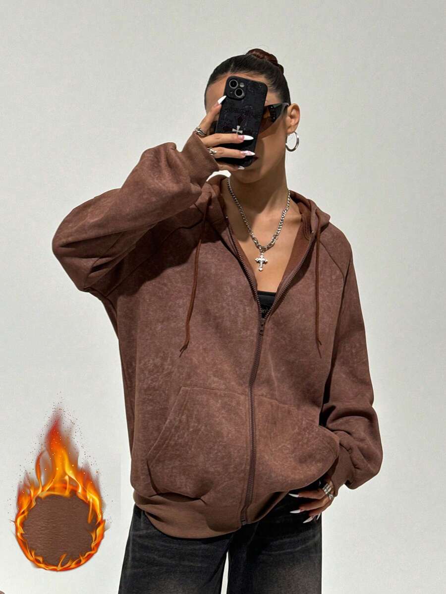 StreetHx Sudadera con capucha de estilo vintage con estampado marmoleado marrón y forro térmico - Marrón - Ver 1