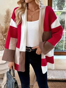 EMERY ROSE Women's Casual Multi-Color Block Knit Cardigan, Autumn/Winter