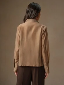 Anewsta Blusa transparente de mujer con cuello de encaje aplicado y contraste